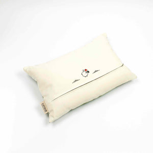 Fluffikon silk rectangular pillow made from green moroccan fabric. The pillow is shown from the back. Size 40x60 cm.