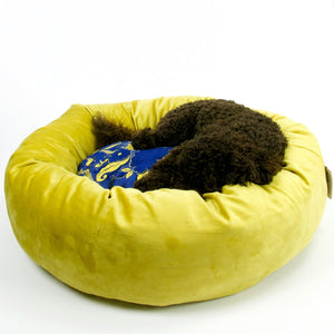 Dog sleeping in a luxury dog bed.