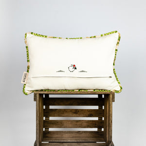 Fluffikon grey green decorative pillow with flowers. Made from a unique moroccan velvet fabric.