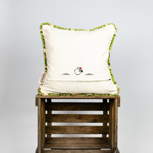 Fluffikon grey green decorative pillow with flowers made from moroccan velvet fabric.