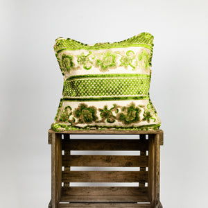 Fluffikon grey green decorative pillow with flowers made from moroccan velvet fabric.