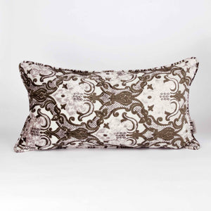 Large couch pillow with brown beige velvet.