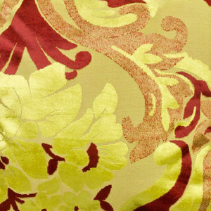 Zoom on yellow red sofa pillow with velvet material. Same material as the matching Fluffikon dog bed.