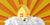 Banner for housewarming gift ideas showing a yellow house on a cloud. In front you see the Fluffikon Lalla Soffa sheep.