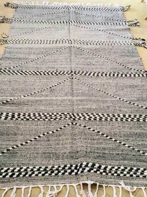 Black and white Kilim Rug that used for our customized Fluffikon Kilim dog beds / cats beds.