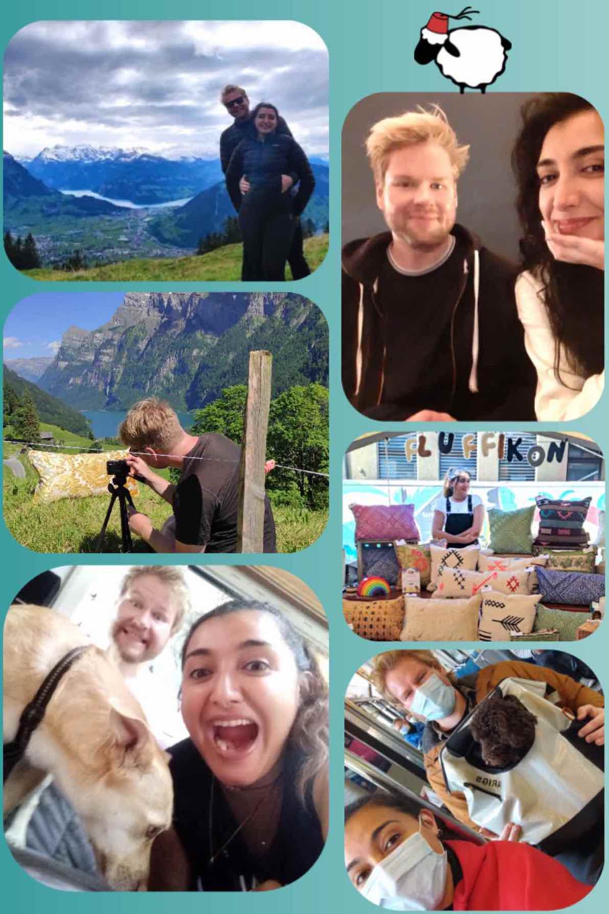 Collage with multiple pictures of the Fluffikon founders.