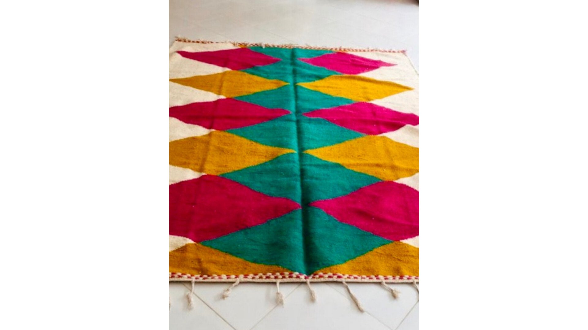 Green / Red / Mustard Kilim Rug that used for our custom made Fluffikon Kilim dog beds / cats beds.