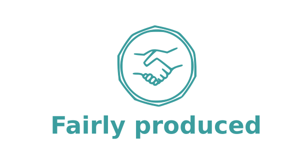 Logo with shaking hands saying: Fairly produced