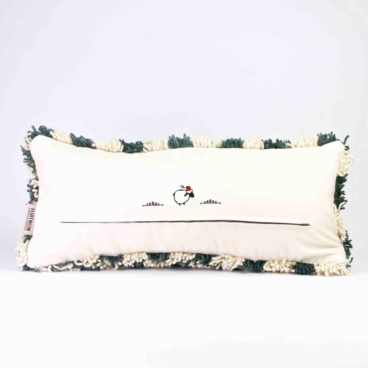 Back of a Fluffikon checkered Moroccan Lumbar Pillow