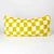 Beni Ourain Fluffikon lumbar pillow with yellow white checkered pattern made from a  wool carpet.