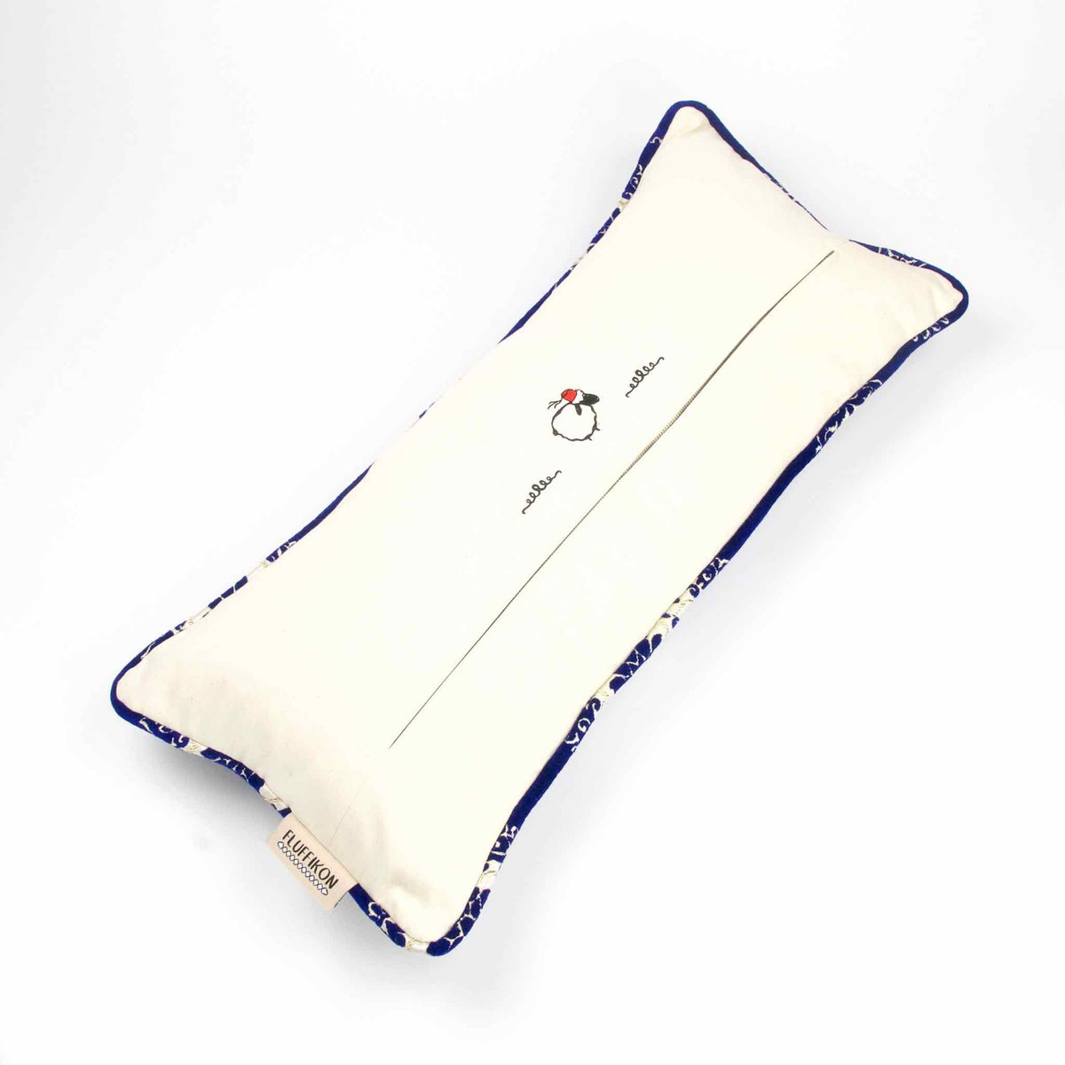 Blue velvet couch pillow with piped edges.