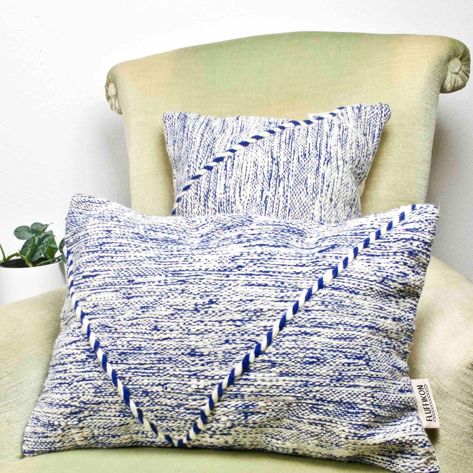 Two blue white  Kilim throw pillows.