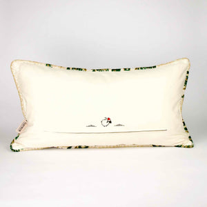 Large pillow with oriental look. The pillow has piped edges and is shown from the back.
