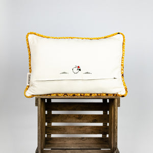 Fluffikon velvet rectangular pillow made from mustard colour fabric.