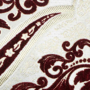 Zoom into royal velvet fabric with golden threads.